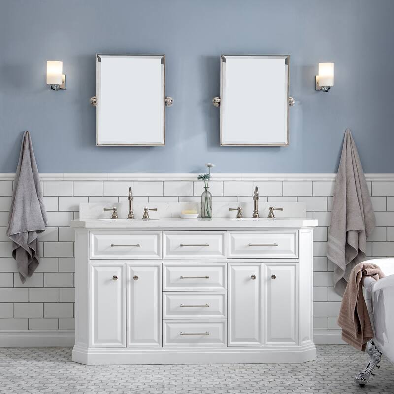 60" Palace Collection Quartz Carrara Cashmere Grey Bathroom Vanity Set With Hardware And F2-0012 Faucets