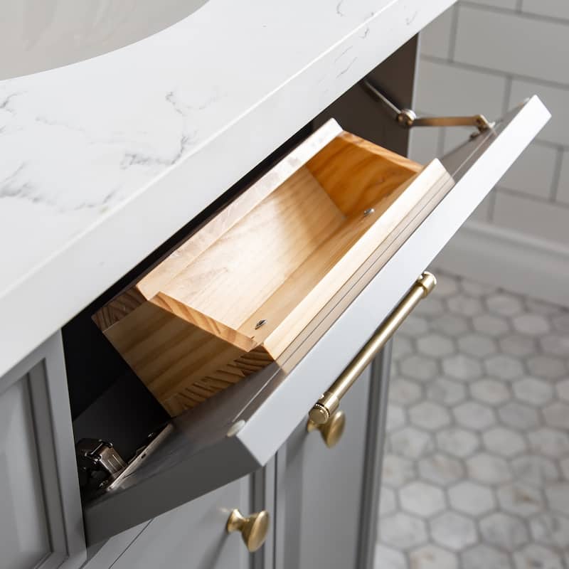 60" Palace Collection Quartz Carrara Cashmere Grey Bathroom Vanity Set With Hardware And F2-0012 Faucets