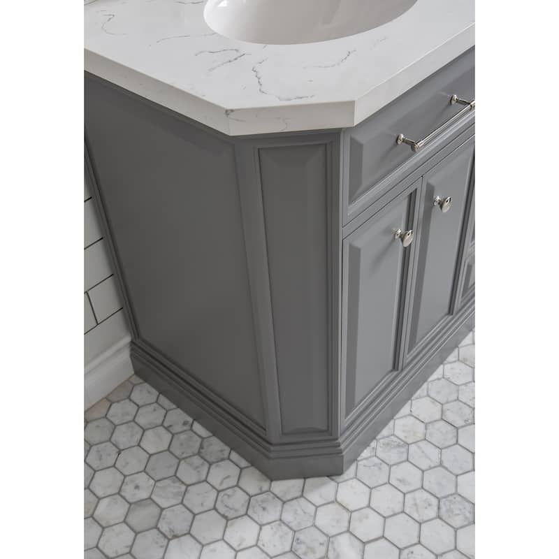 60" Palace Collection Quartz Carrara Cashmere Grey Bathroom Vanity Set With Hardware And F2-0012 Faucets