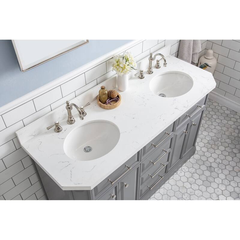 60" Palace Collection Quartz Carrara Cashmere Grey Bathroom Vanity Set With Hardware And F2-0012 Faucets