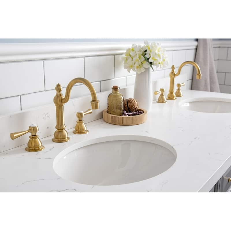 60" Palace Collection Quartz Carrara Cashmere Grey Bathroom Vanity Set With Hardware And F2-0012 Faucets
