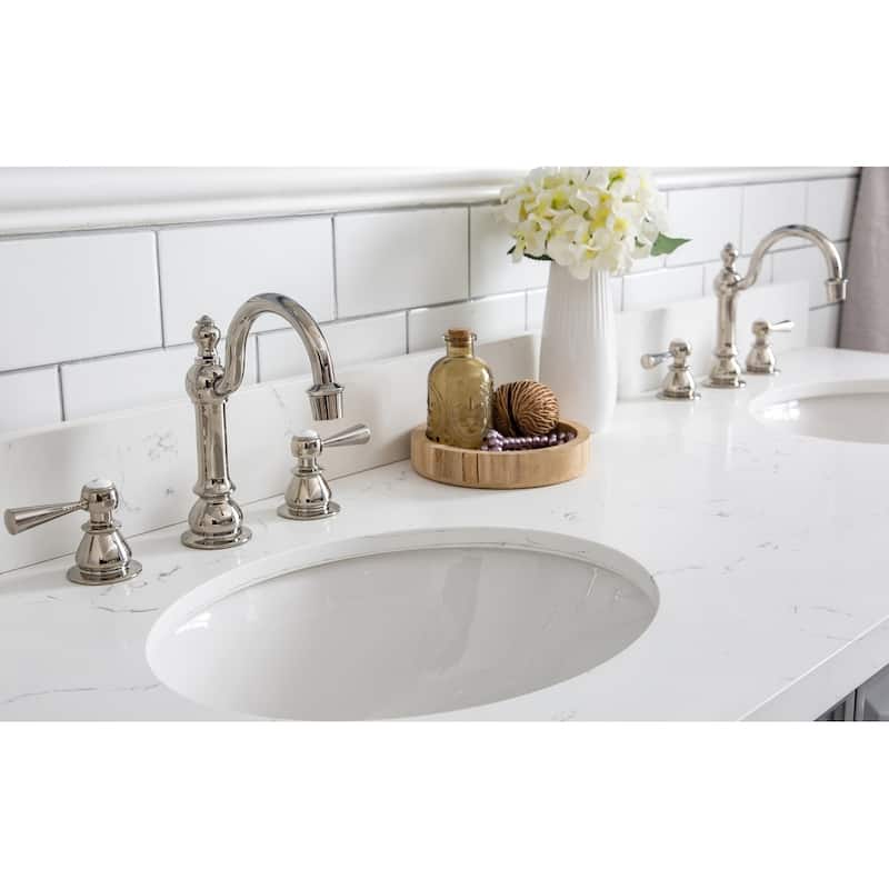 60" Palace Collection Quartz Carrara Cashmere Grey Bathroom Vanity Set With Hardware And F2-0012 Faucets