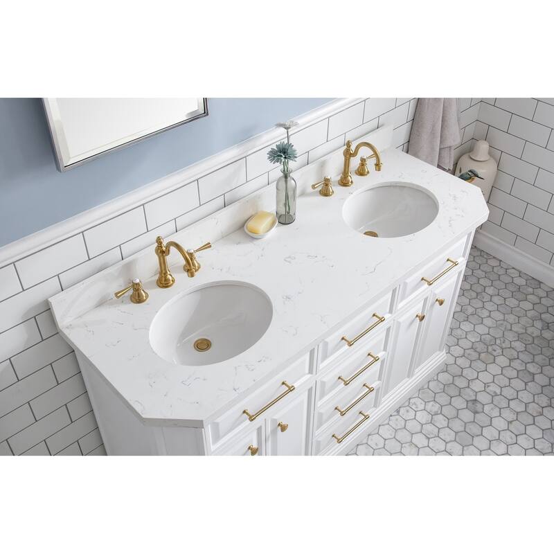 60" Palace Collection Quartz Carrara Cashmere Grey Bathroom Vanity Set With Hardware And F2-0012 Faucets