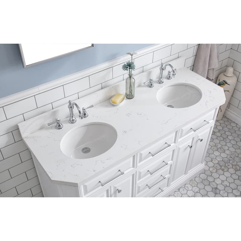 60" Palace Collection Quartz Carrara Cashmere Grey Bathroom Vanity Set With Hardware And F2-0012 Faucets