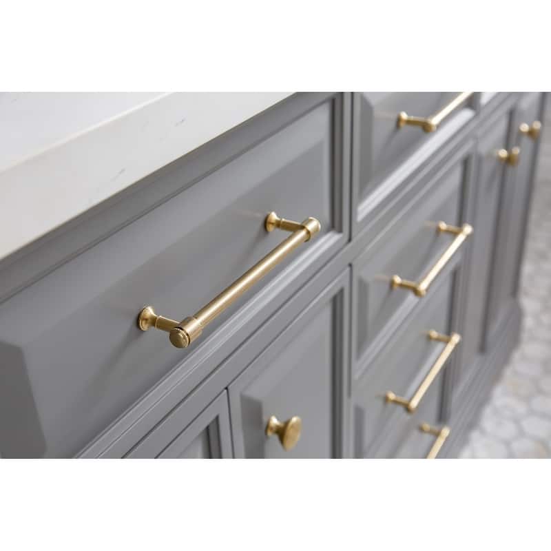 60" Palace Collection Quartz Carrara Cashmere Grey Bathroom Vanity Set With Hardware And F2-0012 Faucets