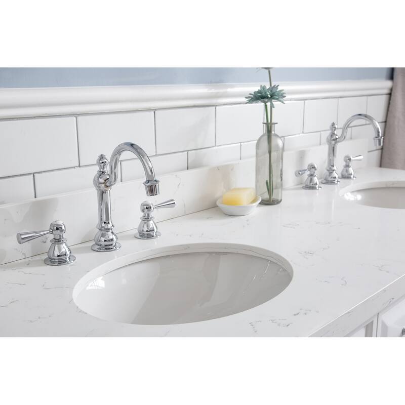 60" Palace Collection Quartz Carrara Cashmere Grey Bathroom Vanity Set With Hardware And F2-0012 Faucets