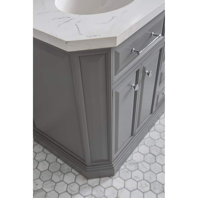 60" Palace Collection Quartz Carrara Cashmere Grey Bathroom Vanity Set With Hardware And F2-0012 Faucets