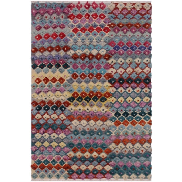 Moroccan High-Low Pile Reginia Grey/Rust Wool Rug - 6'3 x 9'3 - 6 ft. 3 in. X 9 ft. 3 in.