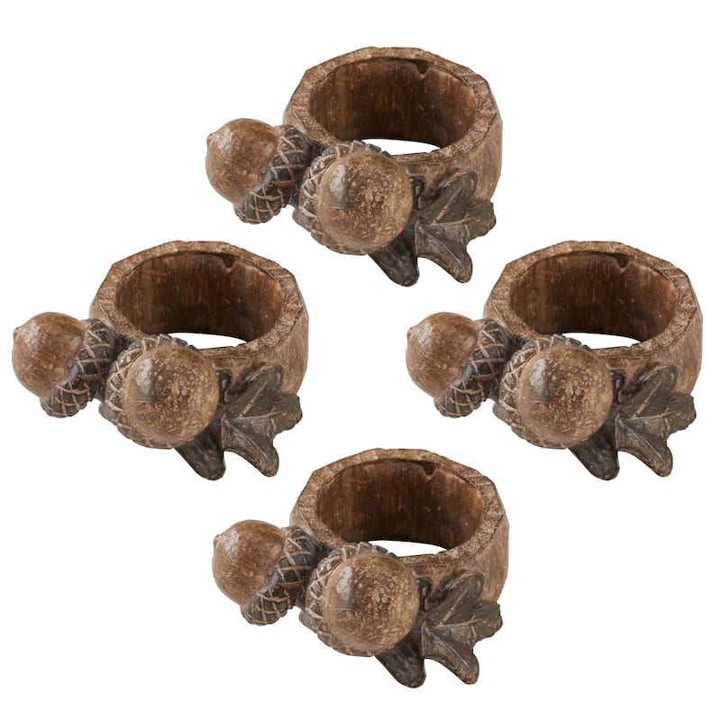 Rustic Napkin Rings With Acorn Design (Set of 4)