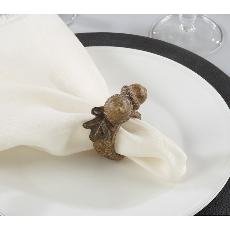 Rustic Napkin Rings With Acorn Design (Set of 4)
