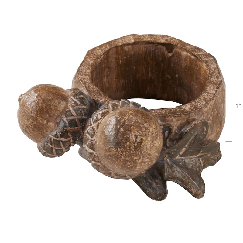 Rustic Napkin Rings With Acorn Design (Set of 4)