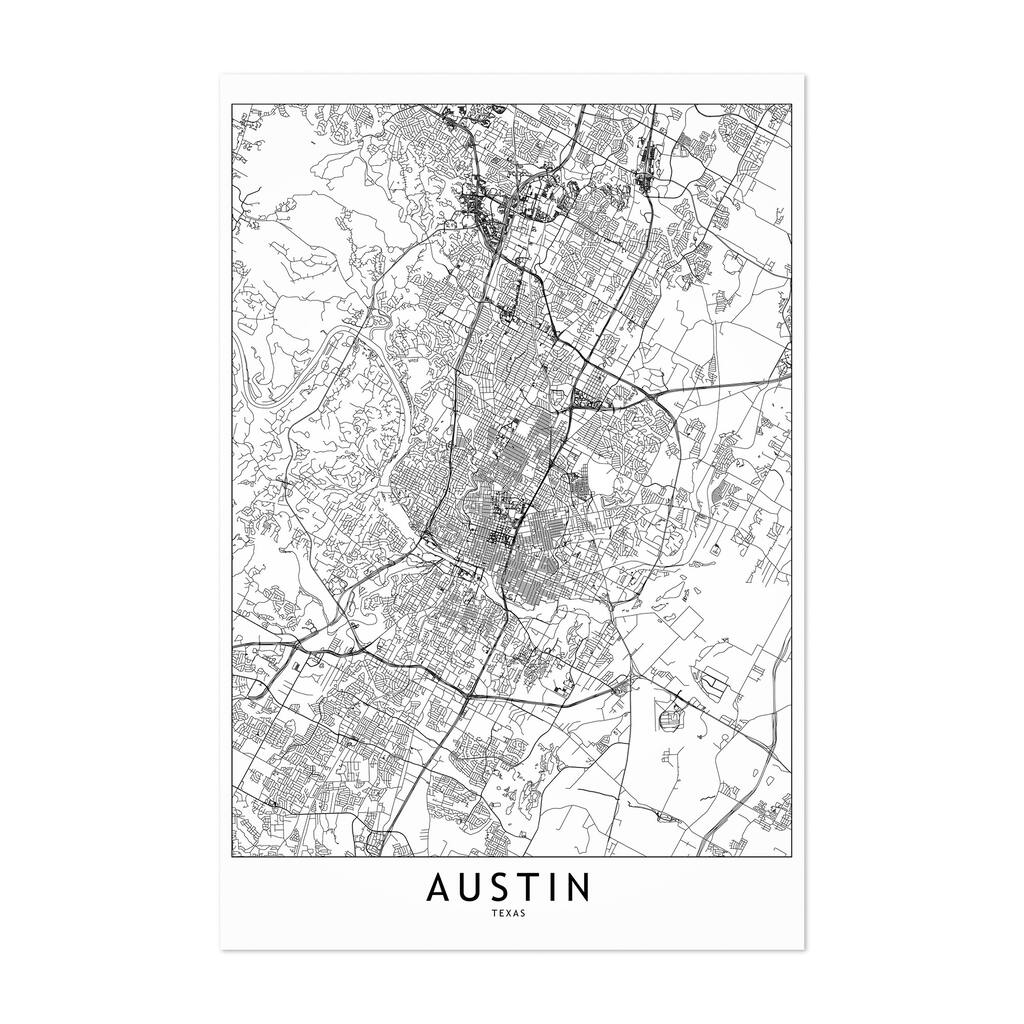 Noir Gallery Austin Black & White City Map Unframed Art Print/Poster