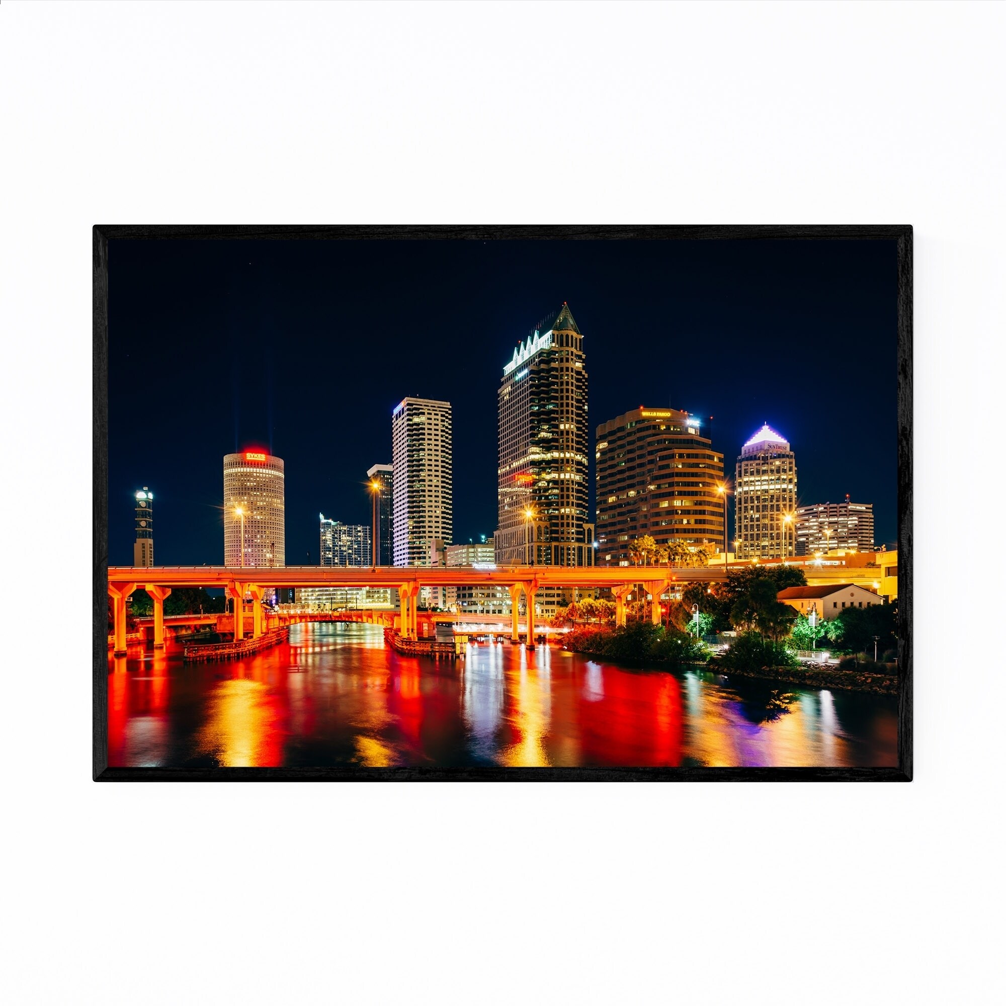 Shop Noir Gallery Tampa Florida Skyline Night Framed Art Print