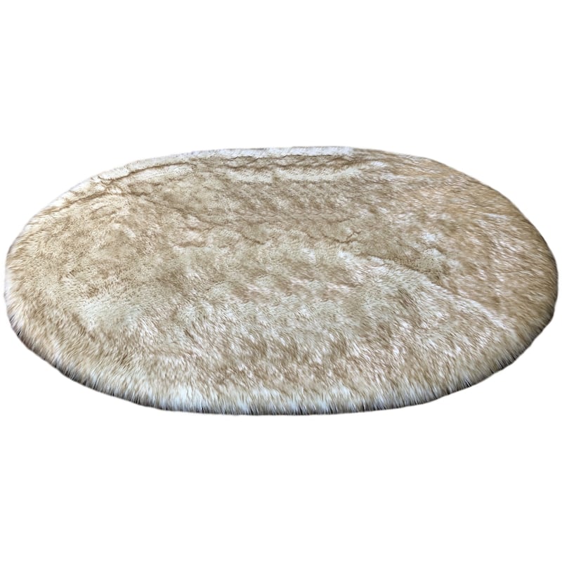 Silver Orchid Nansen Faux Sheepskin Oval Shape Shag Area Rug - 2' x 3' Oval - White w/Brown Tips