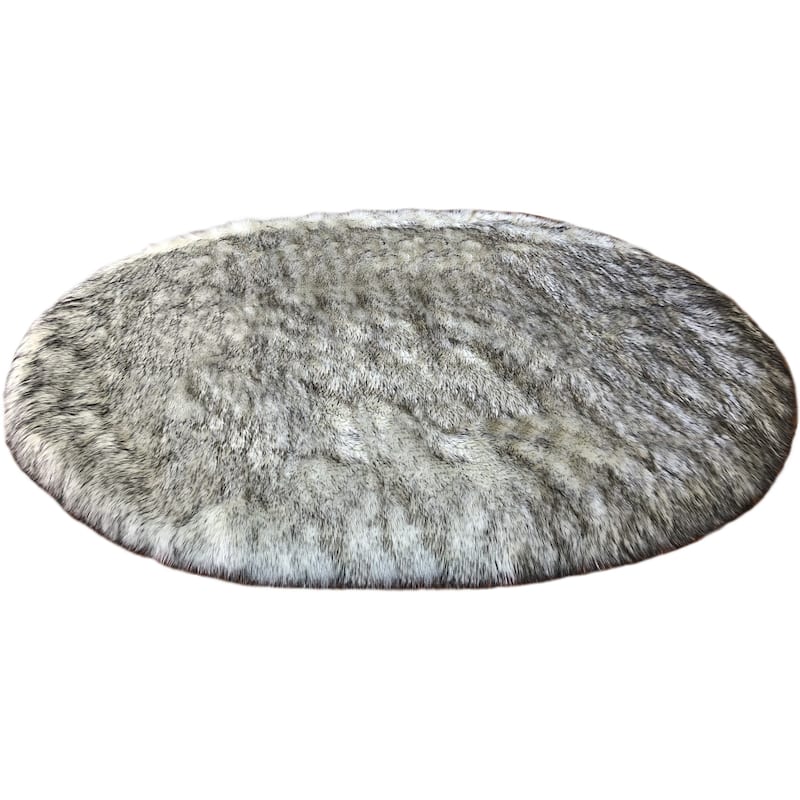 Silver Orchid Nansen Faux Sheepskin Oval Shape Shag Area Rug - 2'6" x 6' Oval - White w/Black Tips