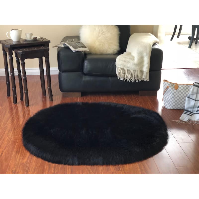 Silver Orchid Nansen Faux Sheepskin Oval Shape Shag Area Rug
