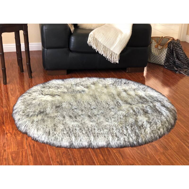 Silver Orchid Nansen Faux Sheepskin Oval Shape Shag Area Rug