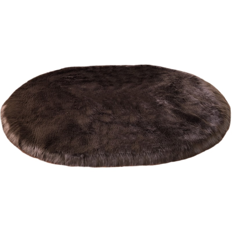 Silver Orchid Nansen Faux Sheepskin Oval Shape Shag Area Rug - 12' x 15' Oval - Brown