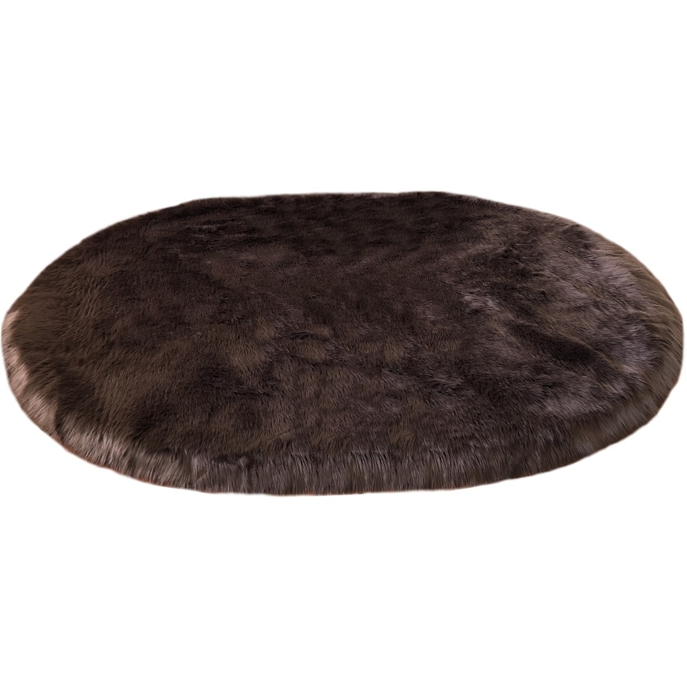 Silver Orchid Nansen Faux Sheepskin Oval Shape Shag Area Rug