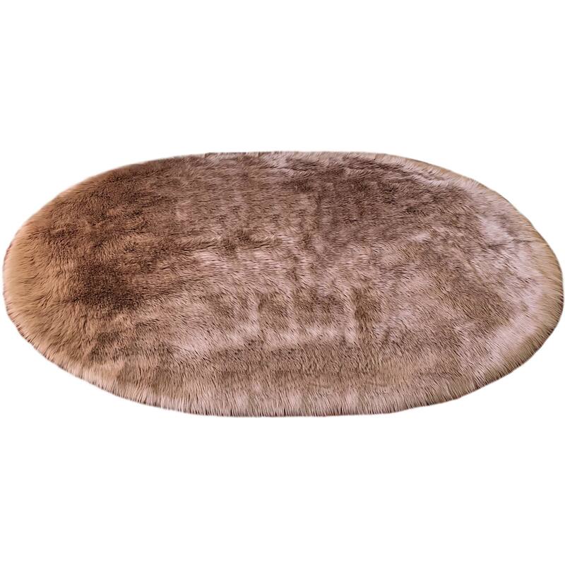 Silver Orchid Nansen Faux Sheepskin Oval Shape Shag Area Rug - 2'6" x 6' Oval - Camel