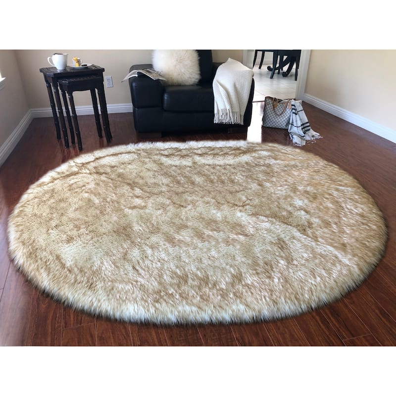 Silver Orchid Nansen Faux Sheepskin Oval Shape Shag Area Rug