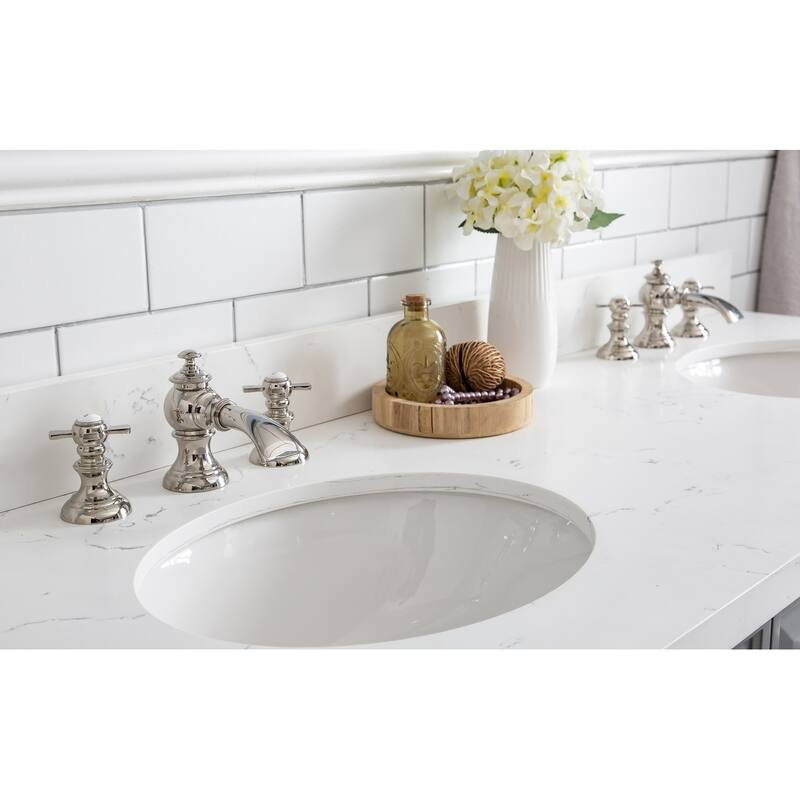 60" Palace Collection Quartz Carrara Cashmere Grey Bathroom Vanity Set With Hardware And F2-0013 Faucets