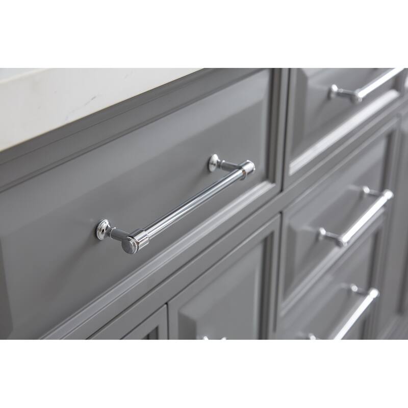 60" Palace Collection Quartz Carrara Cashmere Grey Bathroom Vanity Set With Hardware And F2-0013 Faucets
