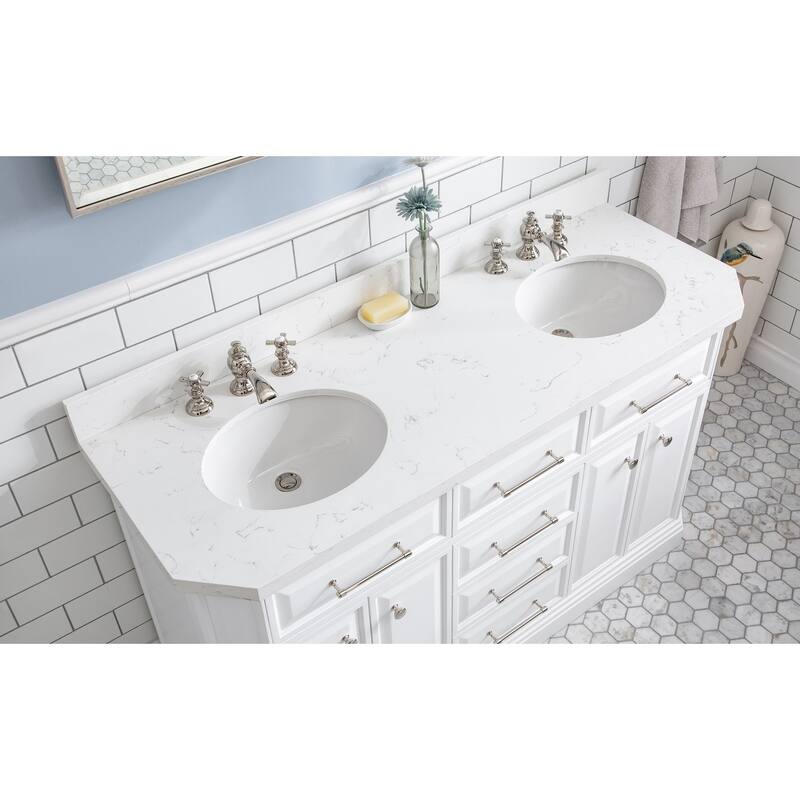 60" Palace Collection Quartz Carrara Cashmere Grey Bathroom Vanity Set With Hardware And F2-0013 Faucets