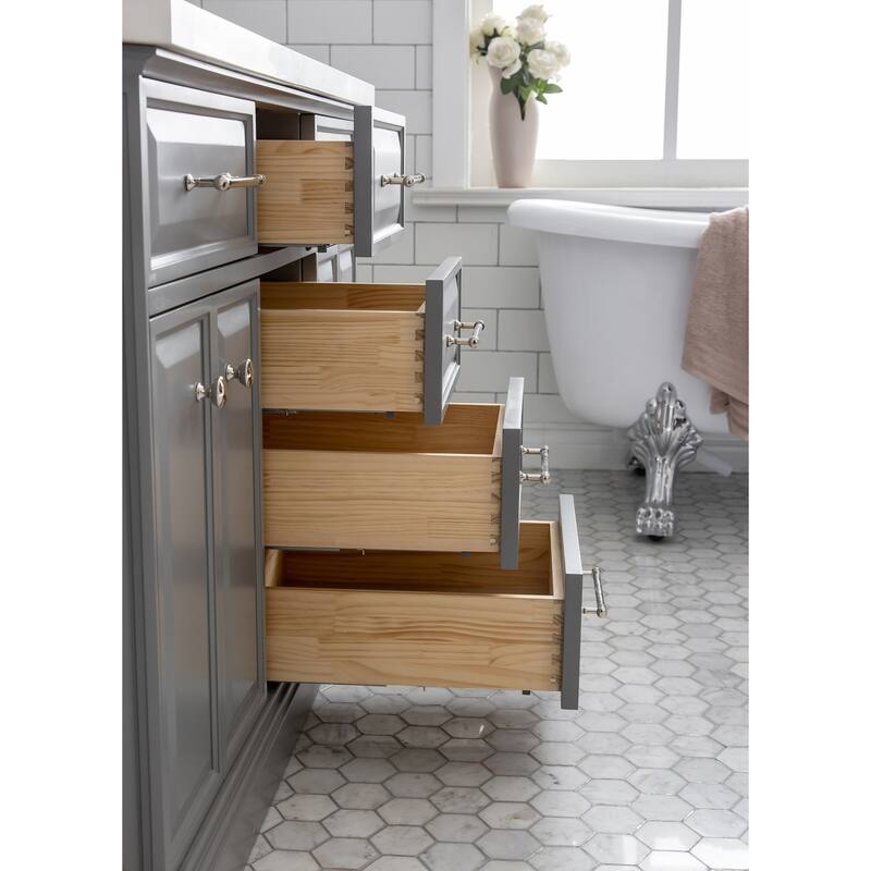 60" Palace Collection Quartz Carrara Cashmere Grey Bathroom Vanity Set With Hardware And F2-0013 Faucets