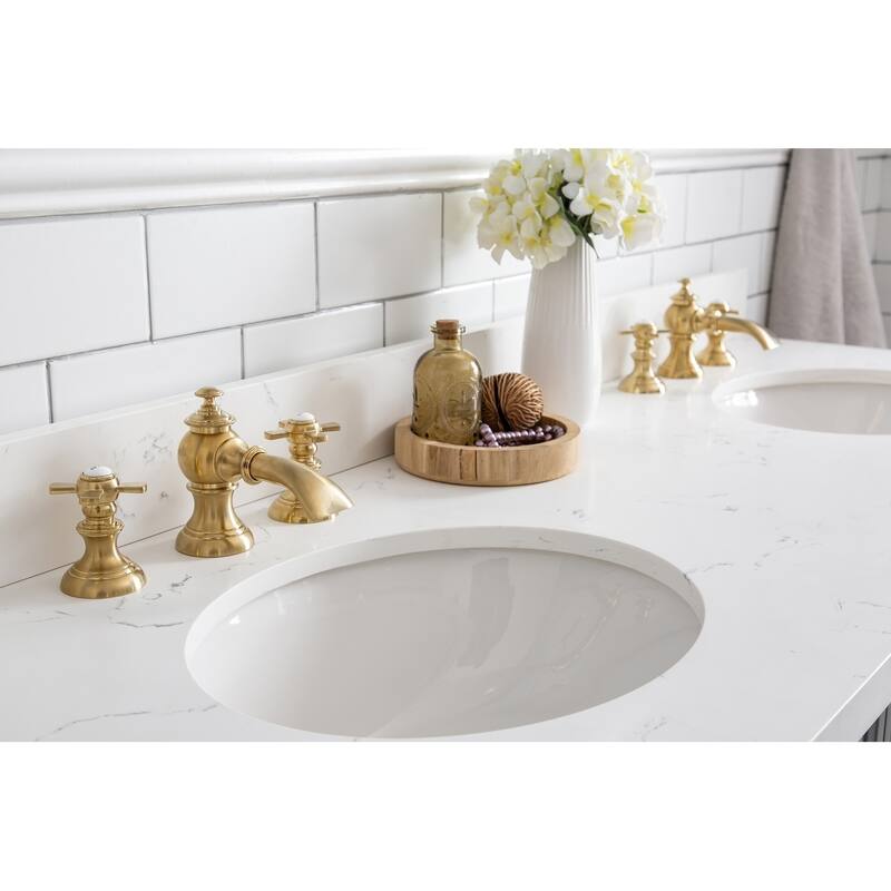 60" Palace Collection Quartz Carrara Cashmere Grey Bathroom Vanity Set With Hardware And F2-0013 Faucets