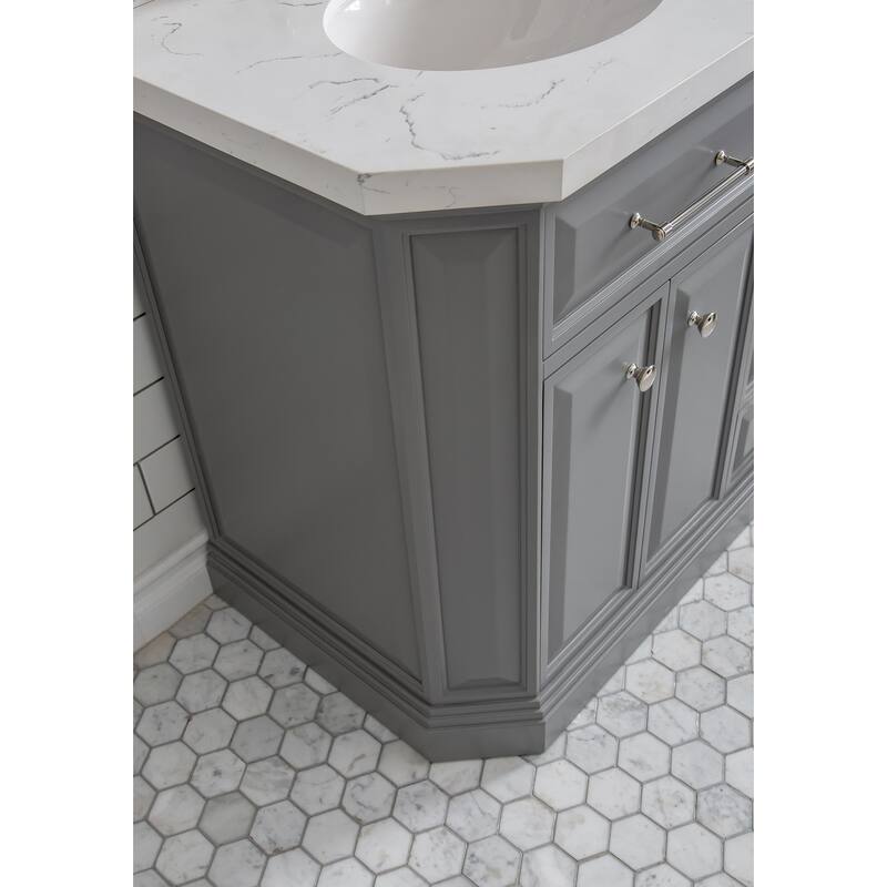 60" Palace Collection Quartz Carrara Cashmere Grey Bathroom Vanity Set With Hardware And F2-0013 Faucets