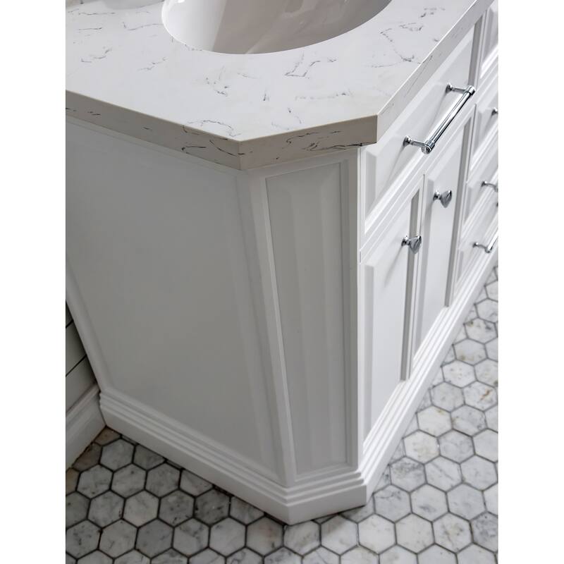 60" Palace Collection Quartz Carrara Cashmere Grey Bathroom Vanity Set With Hardware And F2-0013 Faucets