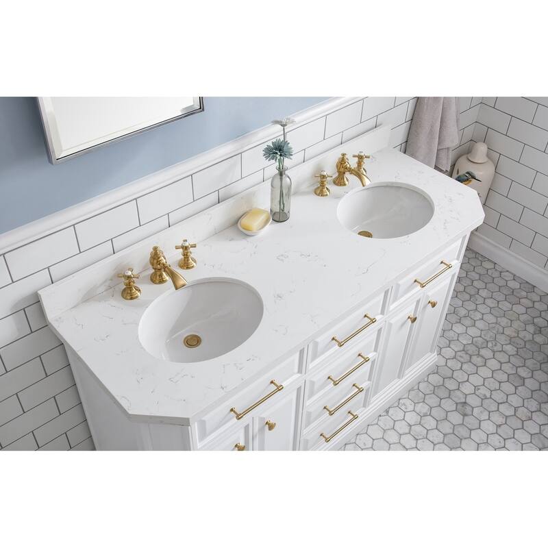 60" Palace Collection Quartz Carrara Cashmere Grey Bathroom Vanity Set With Hardware And F2-0013 Faucets