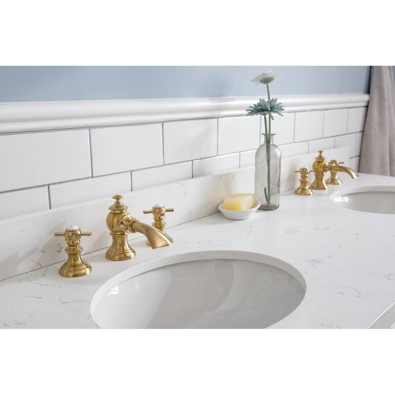60" Palace Collection Quartz Carrara Cashmere Grey Bathroom Vanity Set With Hardware And F2-0013 Faucets