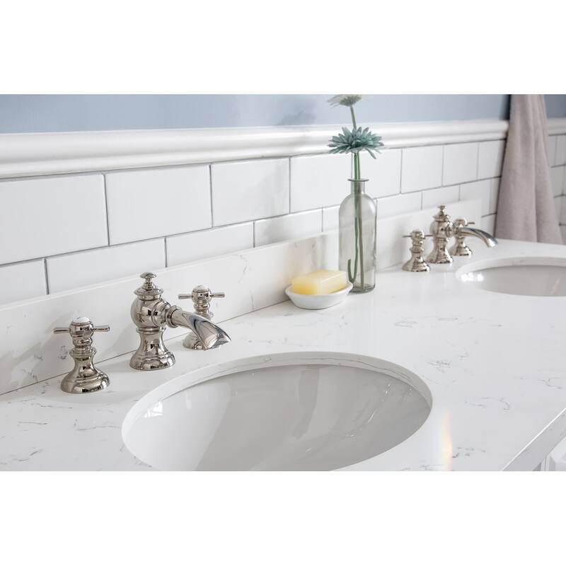60" Palace Collection Quartz Carrara Cashmere Grey Bathroom Vanity Set With Hardware And F2-0013 Faucets