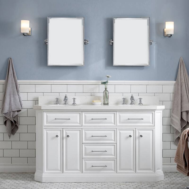 60" Palace Collection Quartz Carrara Cashmere Grey Bathroom Vanity Set With Hardware And F2-0013 Faucets