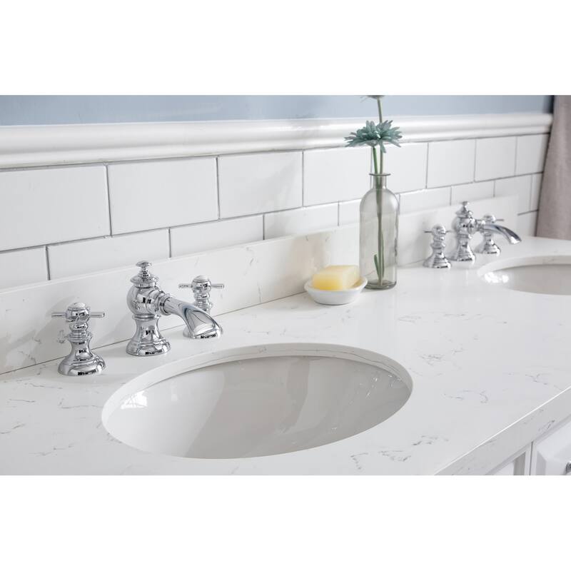 60" Palace Collection Quartz Carrara Cashmere Grey Bathroom Vanity Set With Hardware And F2-0013 Faucets