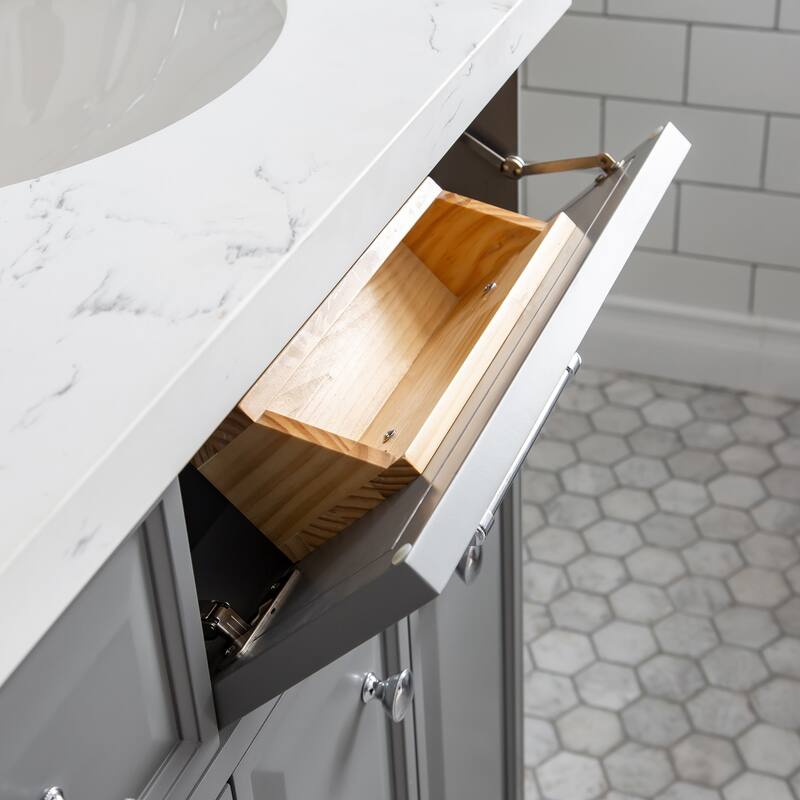 60" Palace Collection Quartz Carrara Cashmere Grey Bathroom Vanity Set With Hardware And F2-0013 Faucets