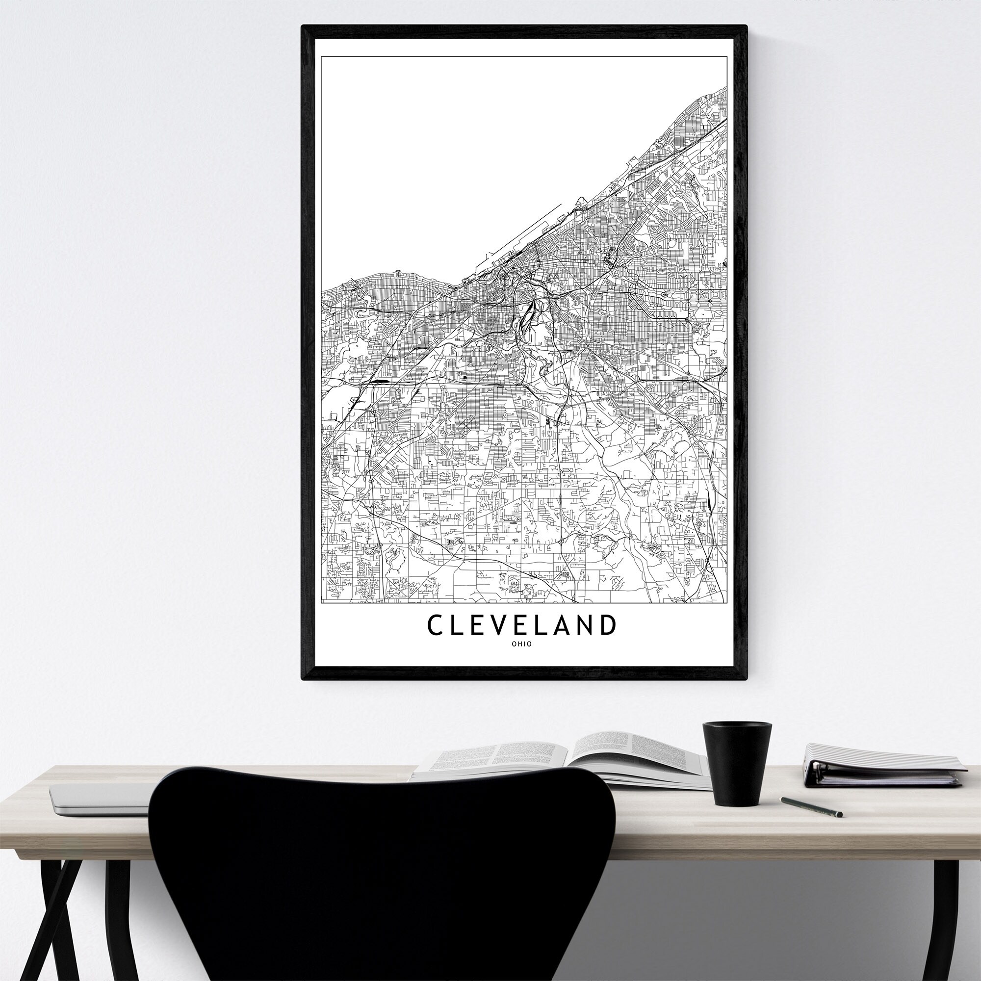 Shop Noir Gallery Cleveland Black White City Map Framed Art