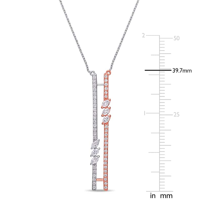 Miadora 2-Tone 14k Rose and White Gold 1/2ct TDW Marquise Diamond Double Bar Lariat Y-Necklace