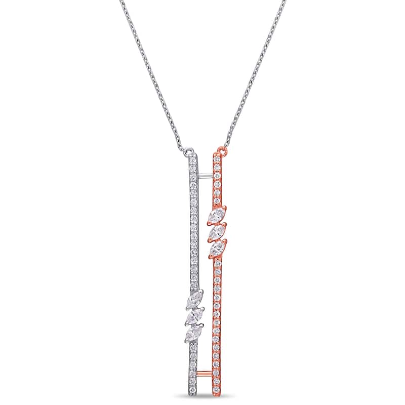Miadora 2-Tone 14k Rose and White Gold 1/2ct TDW Marquise Diamond Double Bar Lariat Y-Necklace