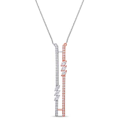 Miadora 2-Tone 14k Rose and White Gold 1/2ct TDW Marquise Diamond Double Bar Lariat Y-Necklace