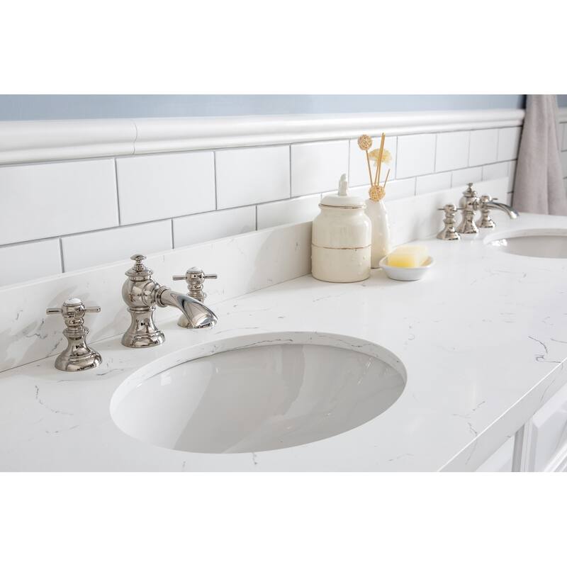 72" Palace Collection Quartz Carrara Cashmere Grey Bathroom Vanity Set With Hardware And F2-0013 Faucets