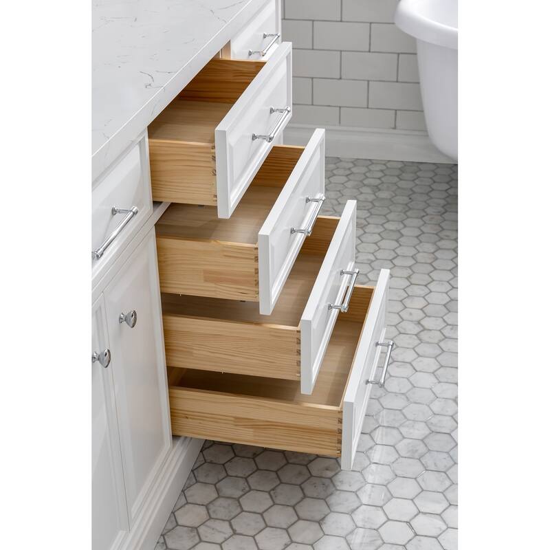 72" Palace Collection Quartz Carrara Cashmere Grey Bathroom Vanity Set With Hardware And F2-0013 Faucets