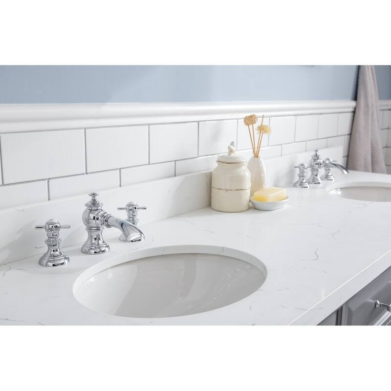 72" Palace Collection Quartz Carrara Cashmere Grey Bathroom Vanity Set With Hardware And F2-0013 Faucets