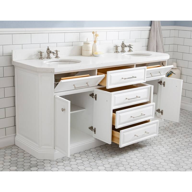 72" Palace Collection Quartz Carrara Cashmere Grey Bathroom Vanity Set With Hardware And F2-0013 Faucets