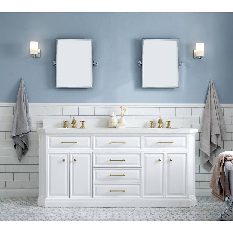 72" Palace Collection Quartz Carrara Cashmere Grey Bathroom Vanity Set With Hardware And F2-0013 Faucets