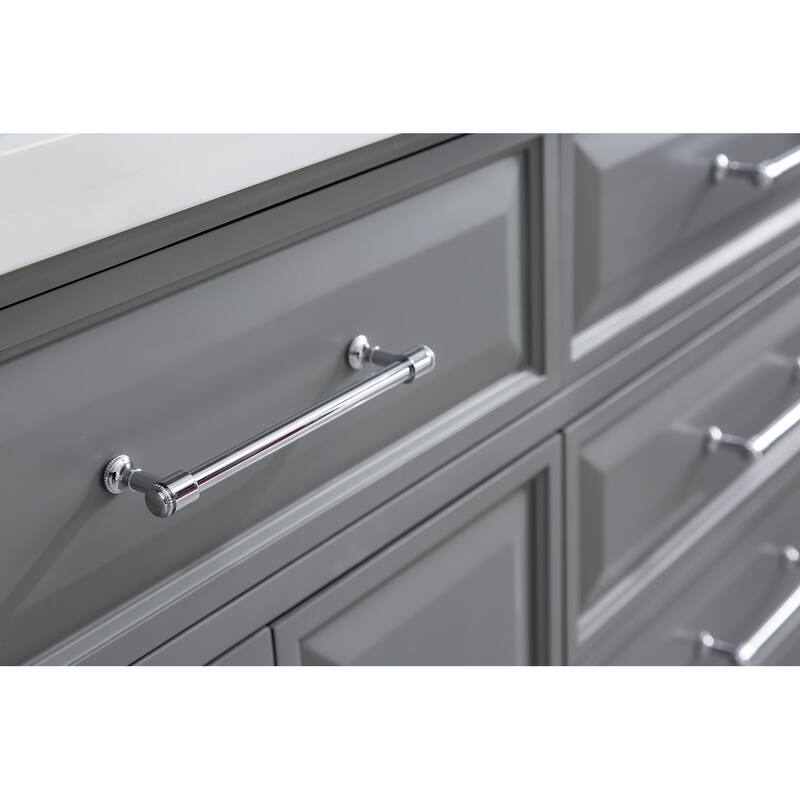 72" Palace Collection Quartz Carrara Cashmere Grey Bathroom Vanity Set With Hardware And F2-0013 Faucets