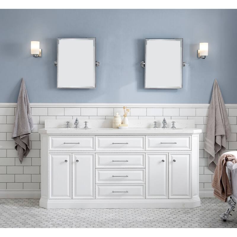 72" Palace Collection Quartz Carrara Cashmere Grey Bathroom Vanity Set With Hardware And F2-0013 Faucets