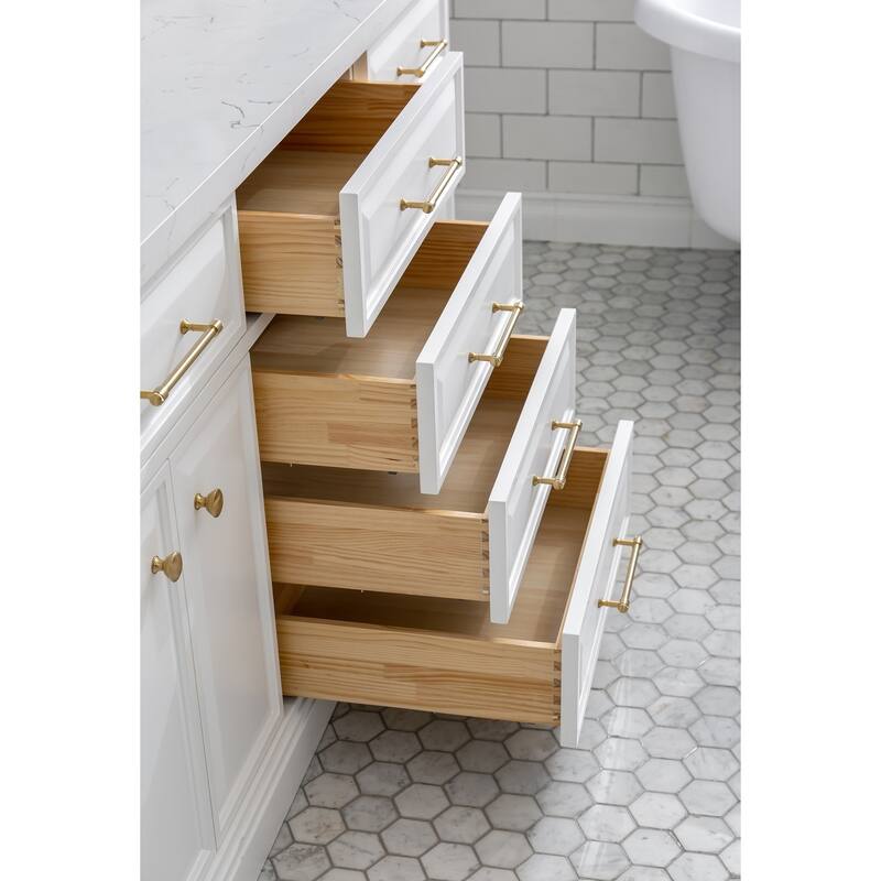 72" Palace Collection Quartz Carrara Cashmere Grey Bathroom Vanity Set With Hardware And F2-0013 Faucets